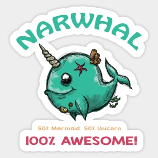 Narwhal 100% Awesome Sticker